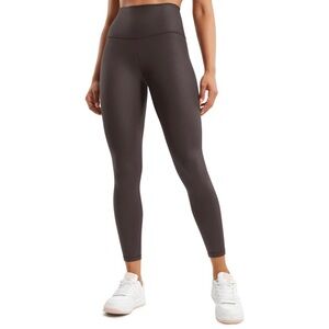 New Women Small CRZ YOGA Matte Faux Leather Leggings- hot fudge color